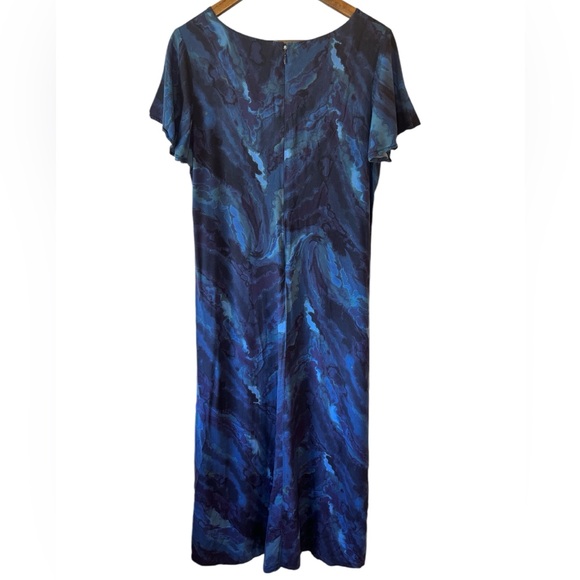 Soft Surroundings Blue Marble Print Flutter Sleeve Viscose Maxi Dress - Picture 6 of 9